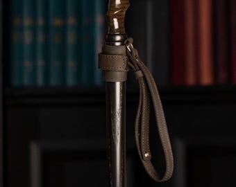 Walking Stick Wrist Cord, Dark Cane Wrist Strap, Genuine Leather Cane Holder, Cane Hand Strap, Clamp Cane Strap, Gift for Grandpa, Accessory