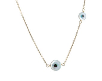 14K Gold Double Evil Eye Opal Necklace by bara boheme