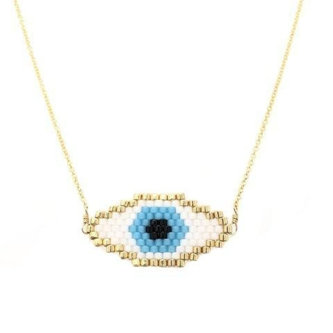 14K Gold Filled Seed Bead Evil Eye Necklace by Bara Boheme Etsy