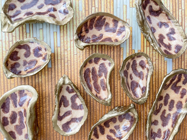Leopard Print Decoupage Oyster Ring Jewelry Dish