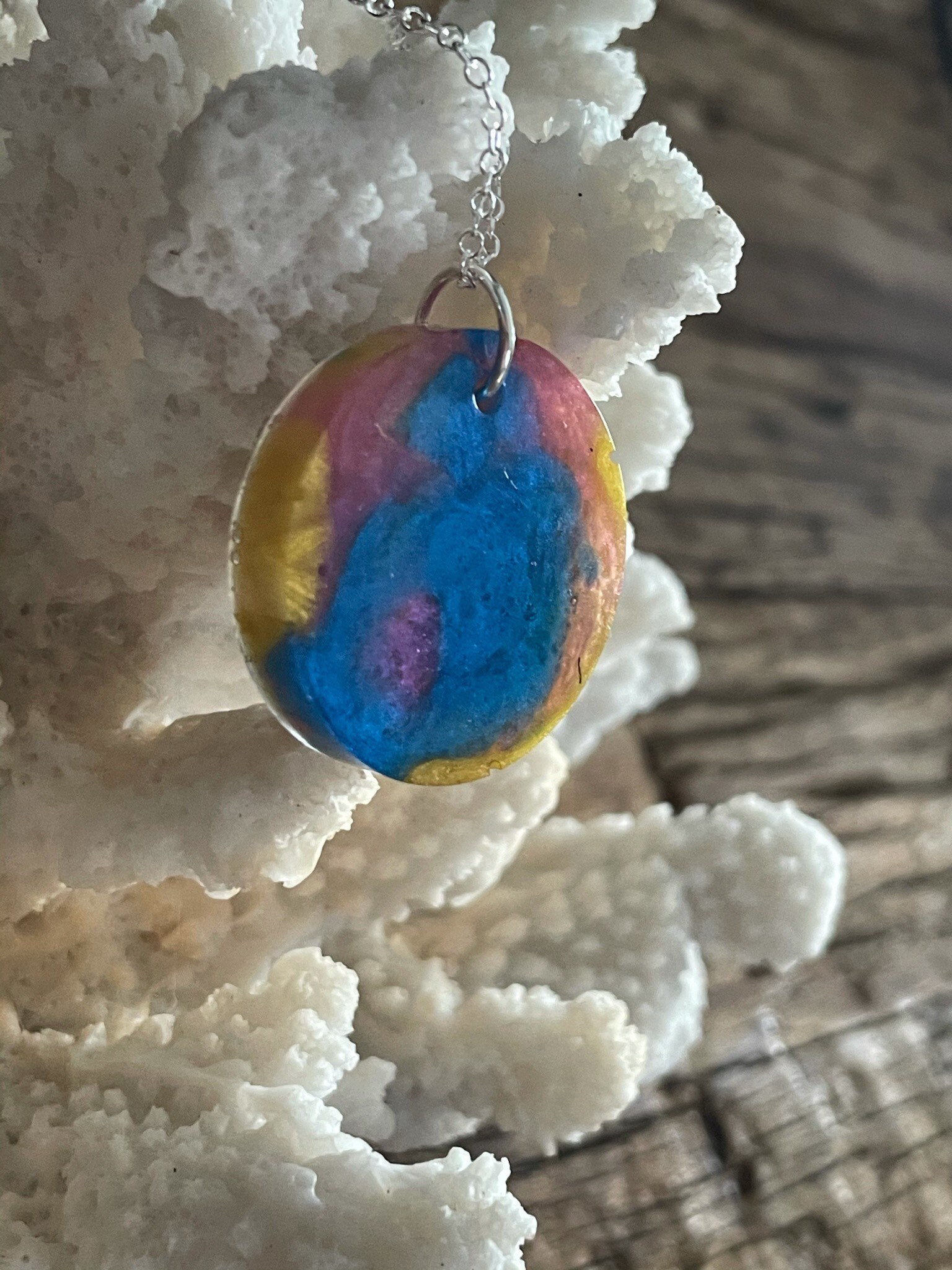 Blue Pink and Yellow Shimmer in a Circle Epoxy Molded Pendant | Etsy
