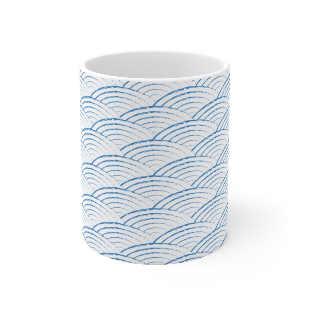 Japanese Wave Blue White Ceramic Mug 11oz Etsy