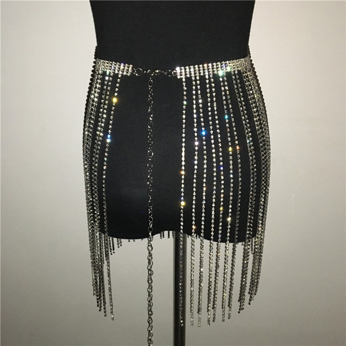 Glitter Rhinestone Long Tassel Skirts Gold Silver Crystal | Etsy