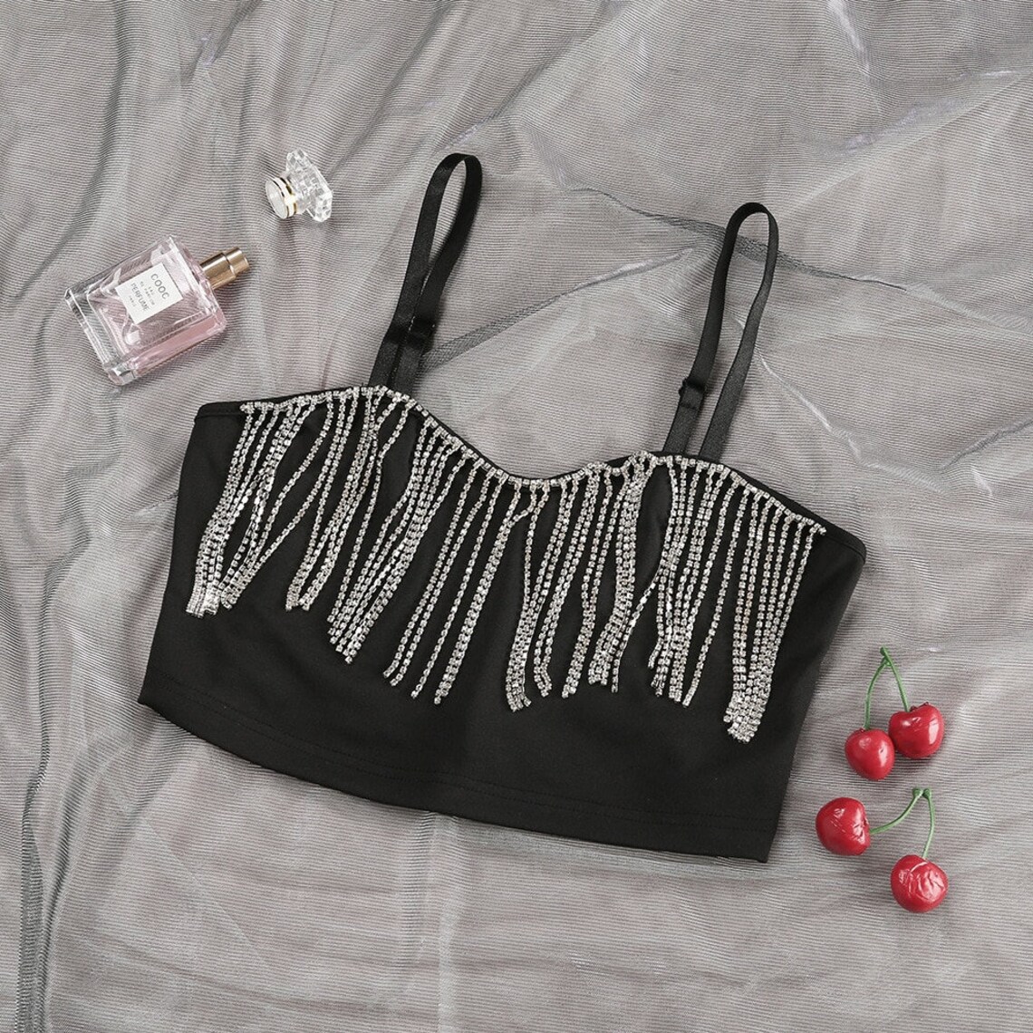 Diamond Tassel Crop top Patchwork Glitter Bustier Tops Party Etsy