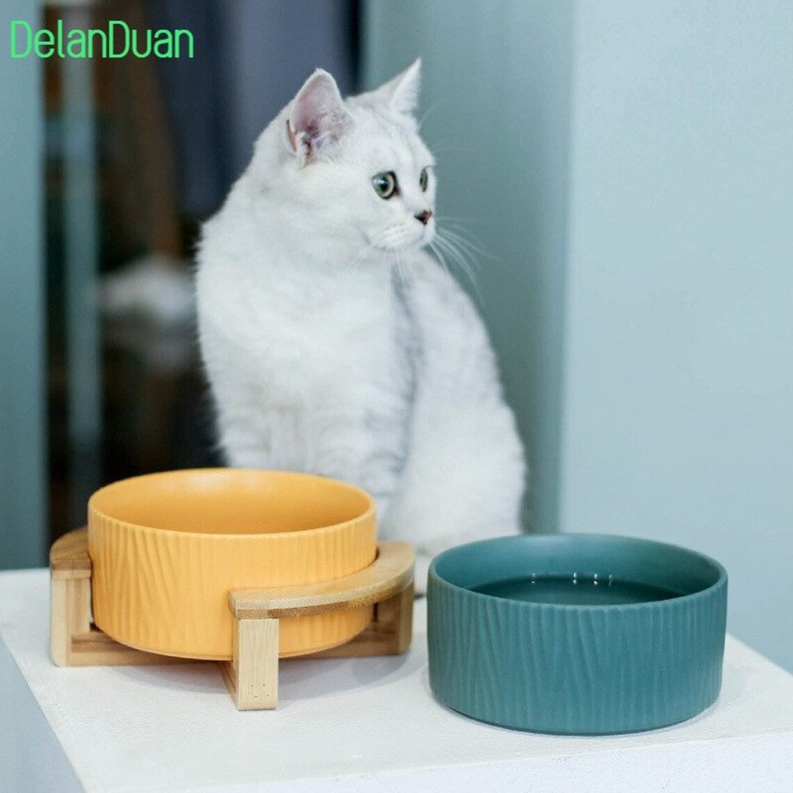 Antislip Cat Pet Food Bowl Water Bowl Wooden Bowl Dry Stand Etsy