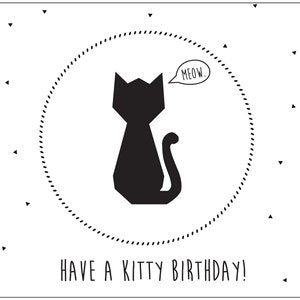 Carte d’anniversaire 'meow' | noir et blanc | chat carte joyeux anniversaire | Imprimable