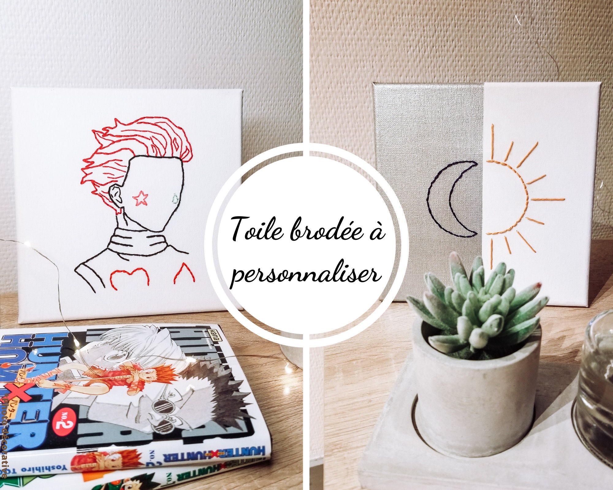 Toile Brodée avec Motif Personnalisable | Décoration Fait Main Cadeau Personnalisé