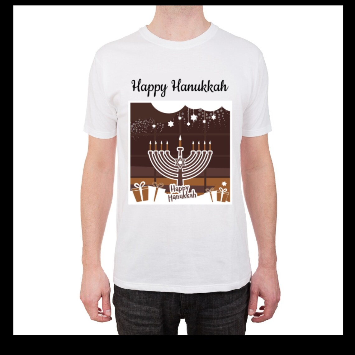 Happy Hanukkah tshirt menorah Festival of Lights unique Etsy