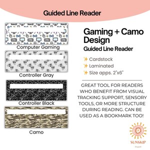 Guided Line Reader - Gaming & Camo - Bookmark - Reading Aid - Visual Tracking Tool