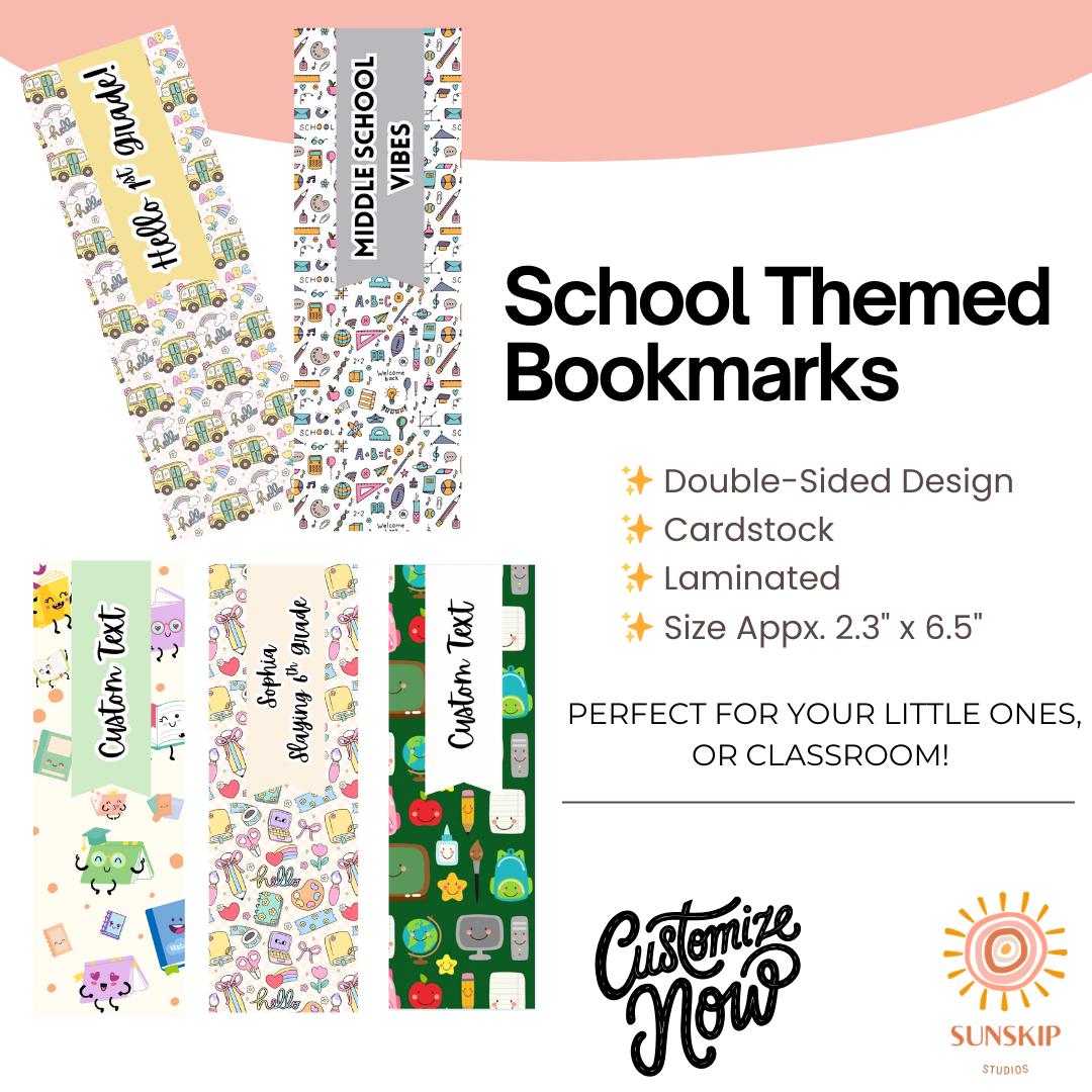 School Theme Custom Bookmarks - Kid Bookmarks - Kid Readers - Book Lovers - Teaching - Literacy - Reading Gift