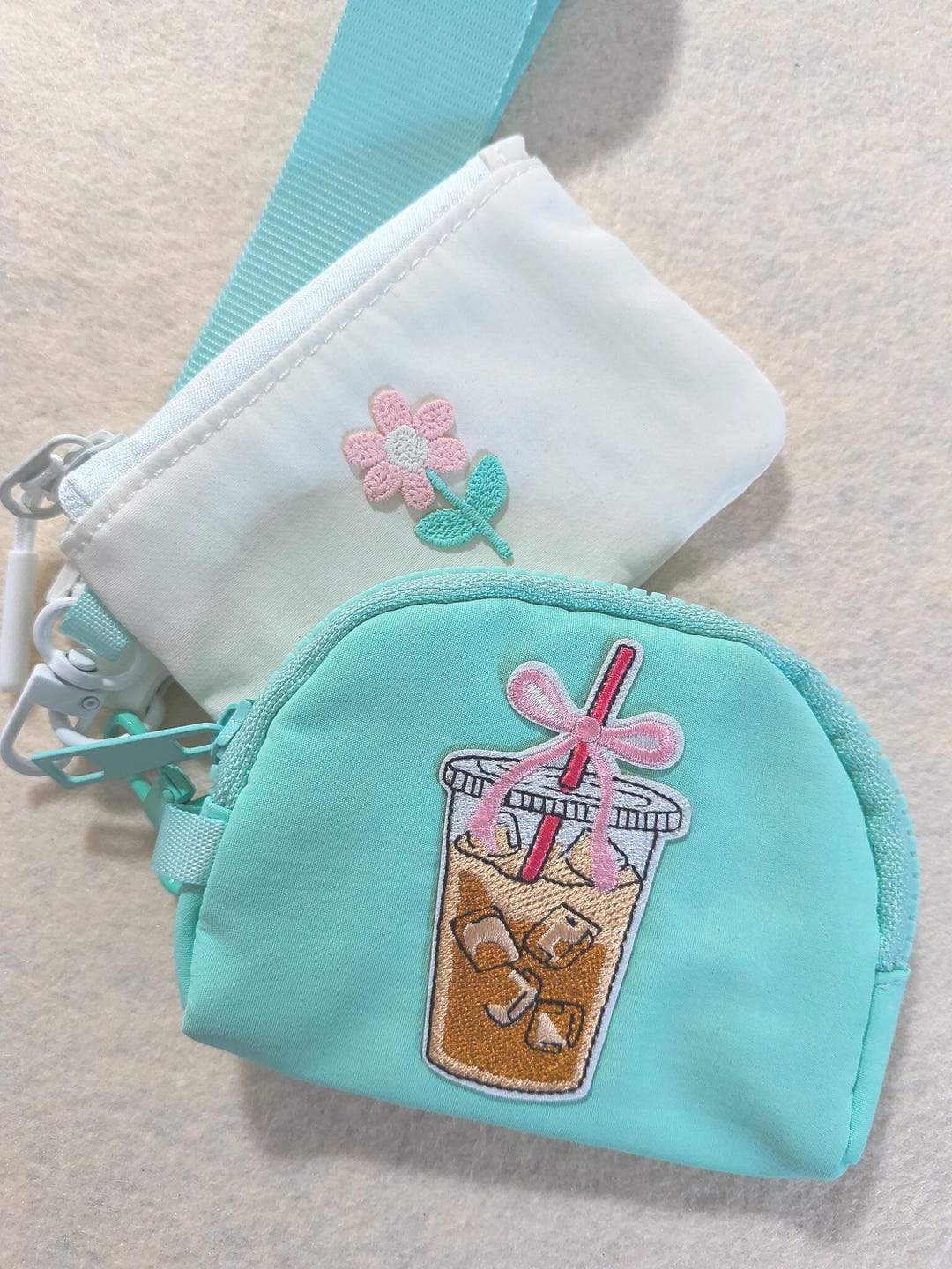 Compact Dual Pouch Wristlet Wallet With Embroidered Patch | Hands-free ...