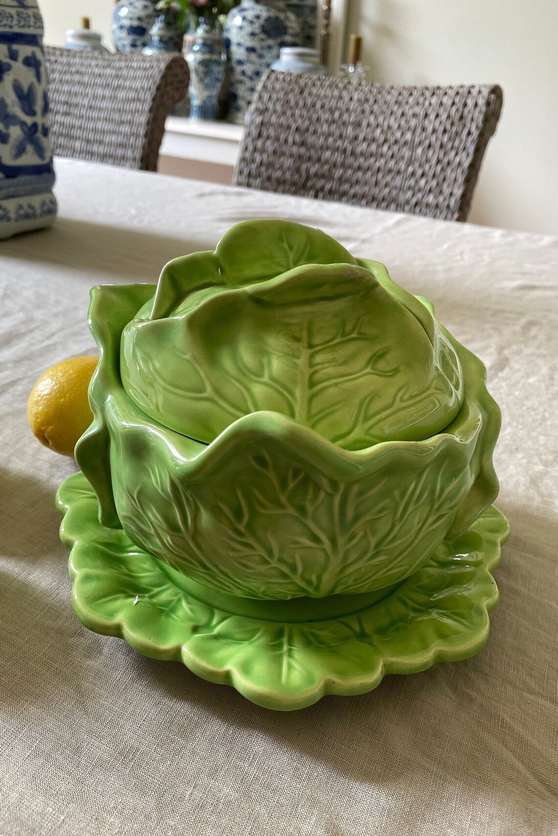 Vintage handmade cabbage ware lettuce ware tureen lidded bowl Etsy