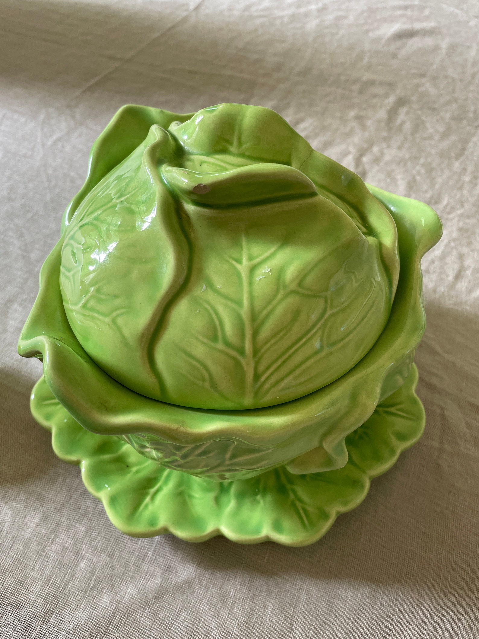 Vintage handmade cabbage ware lettuce ware tureen lidded bowl Etsy