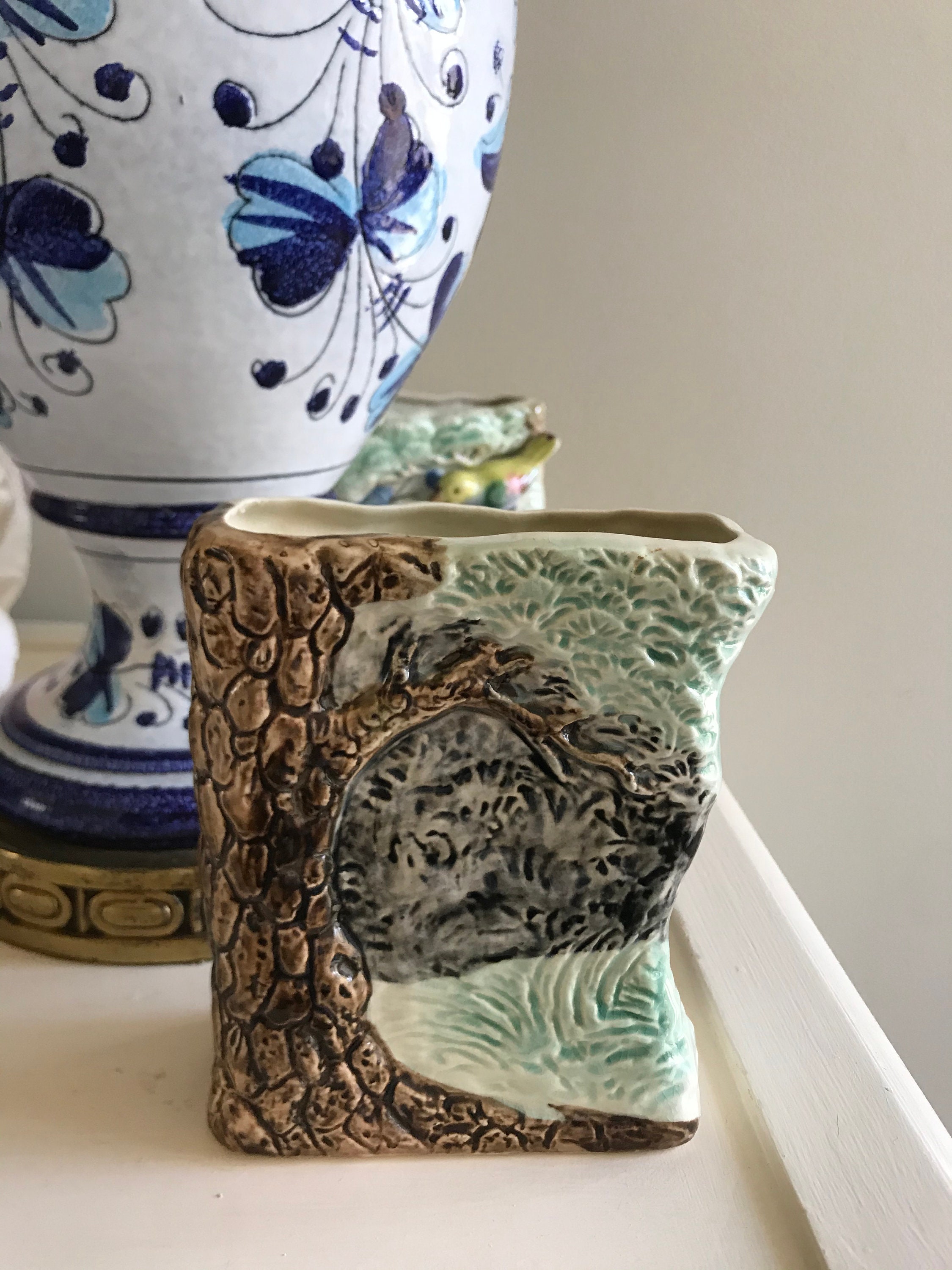 pair majolica bird vases Etsy