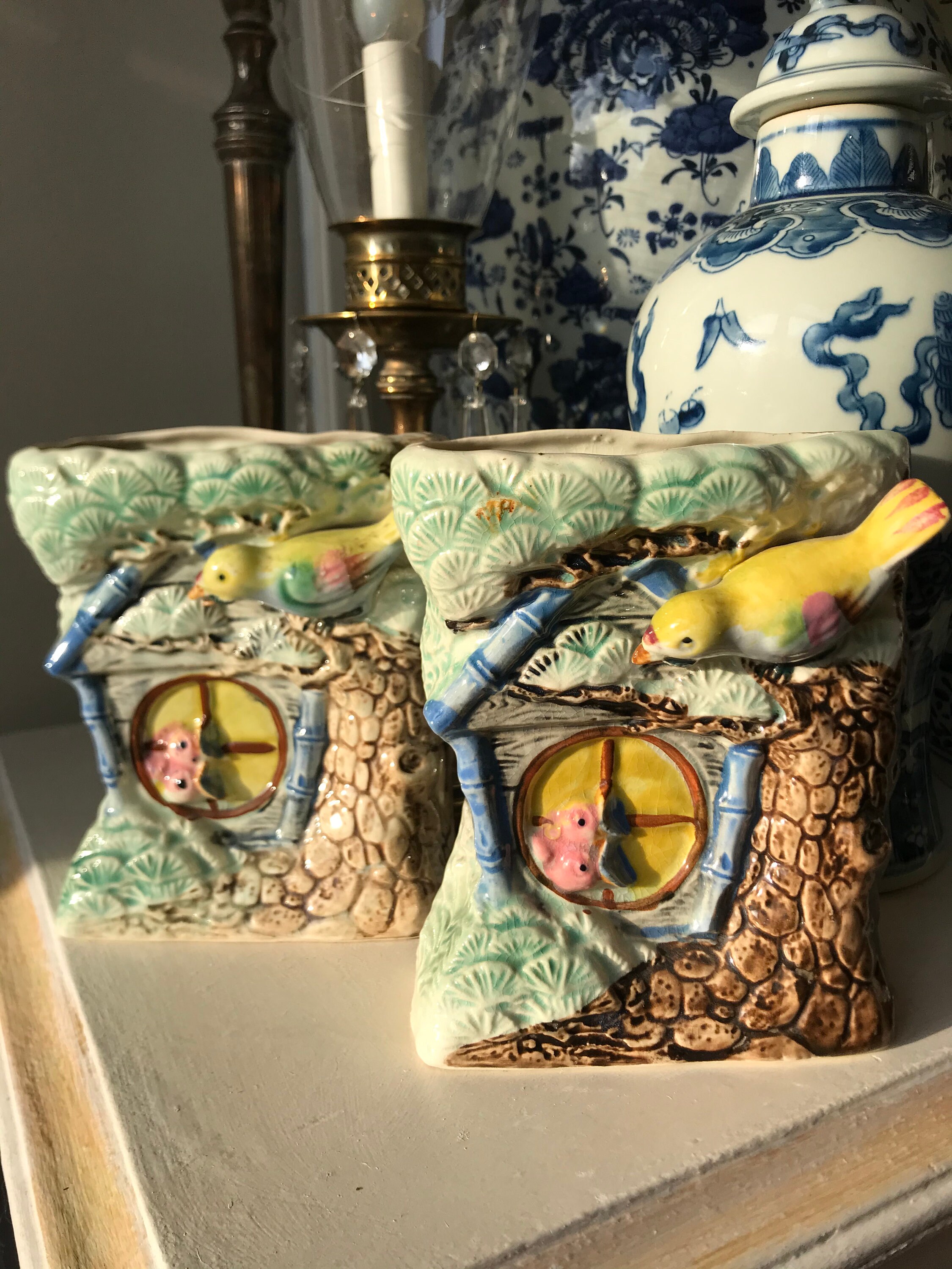 pair majolica bird vases Etsy