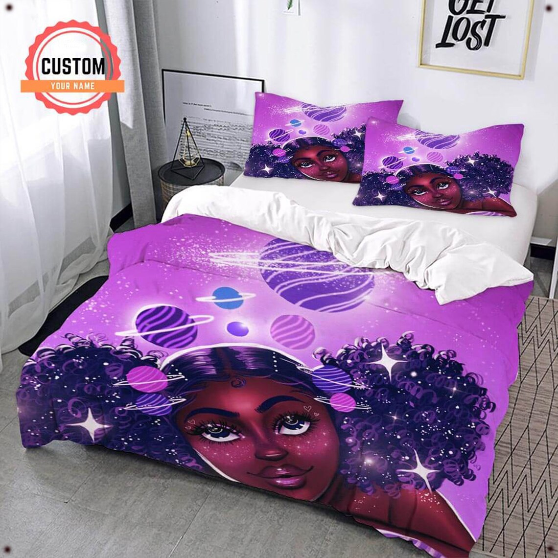 Black Girl Custom Name Duvet Cover Set Cute Magic Girl Etsy