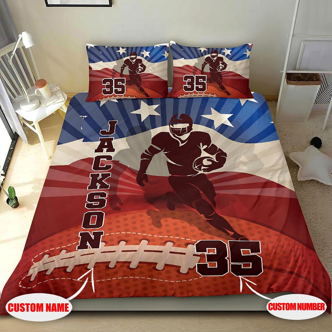 Personalized Football Bedding Sets Custom Name Football Etsy