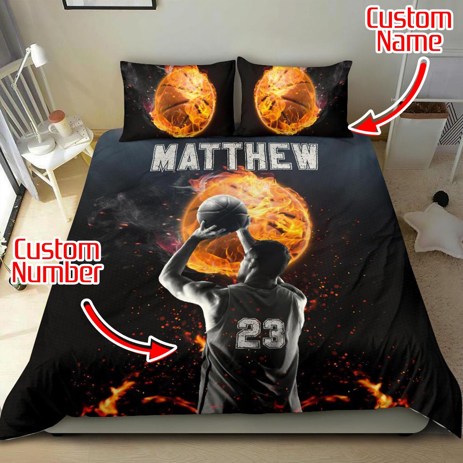 Personalized Basketball Bedding Sets Custom Name Basketball Etsy