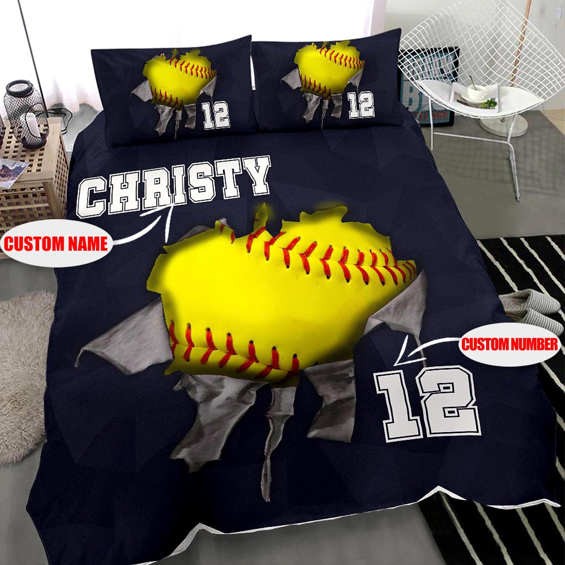 Personalized Softball Bedding Sets Custom Name Softball Etsy