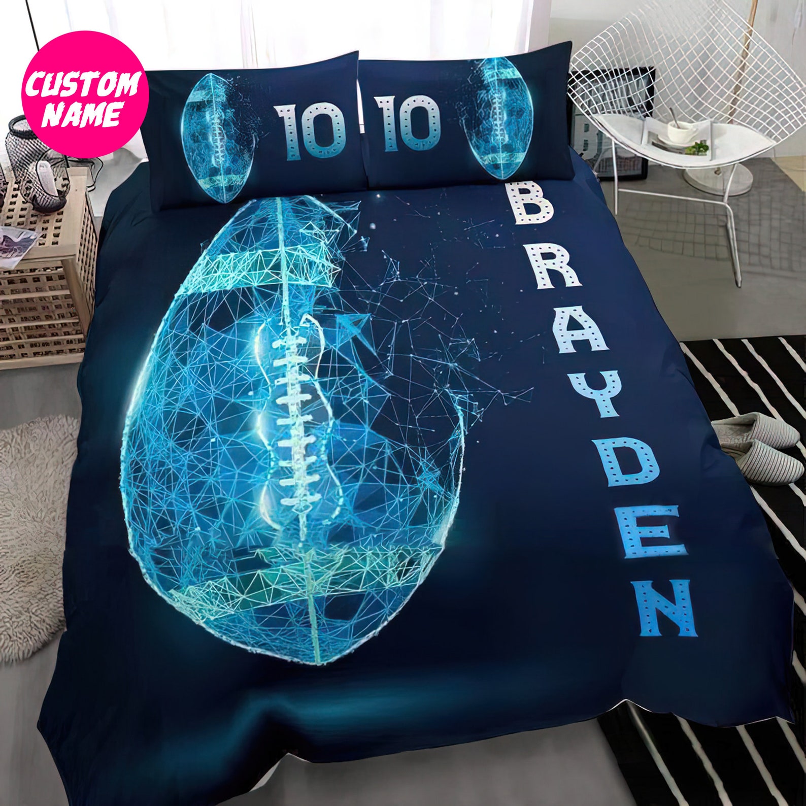 Personalized Football Bedding Sets Custom Name Football Etsy