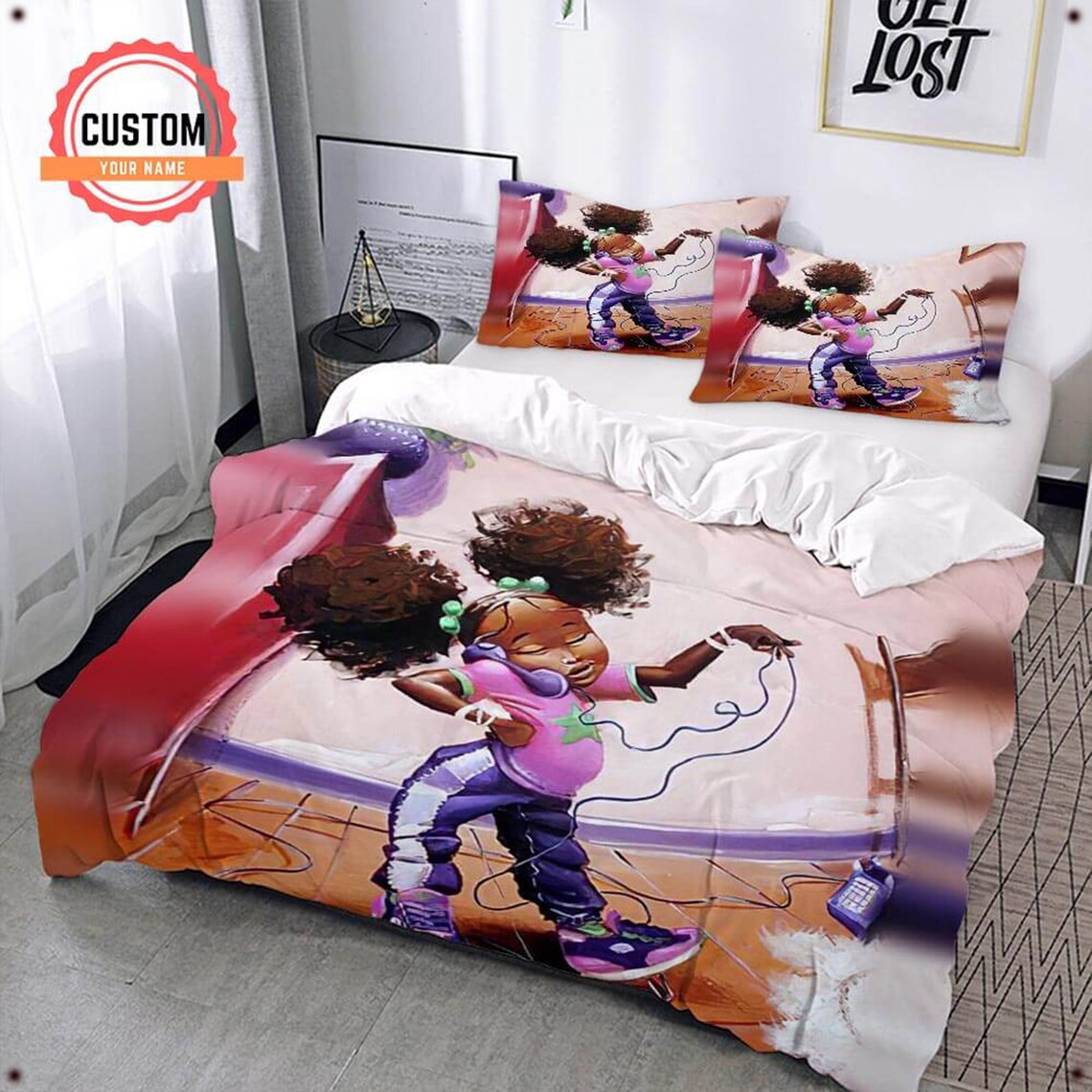 Black Girl Bedding Set Black Girl Custom Name Duvet Cover Etsy