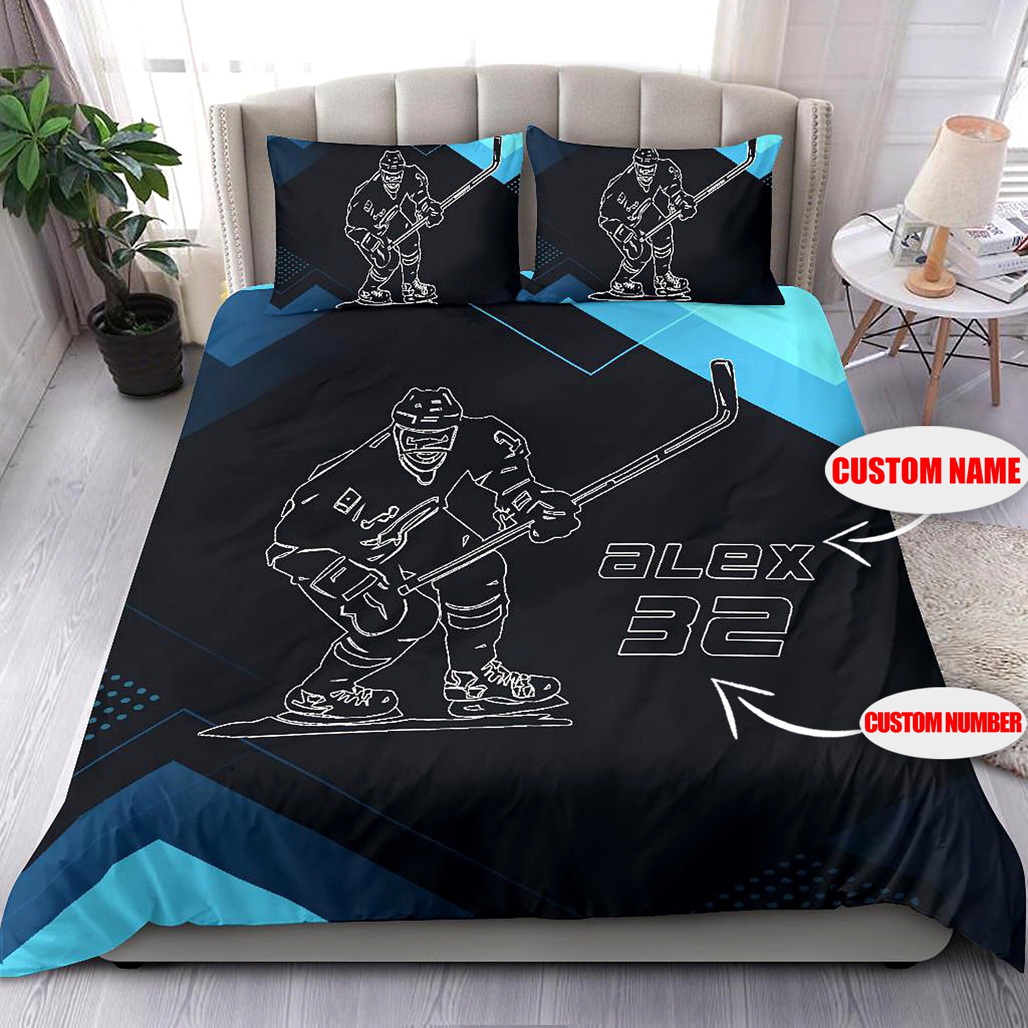 Custom Name And Number Hockey Bedding Sets Personalized Etsy