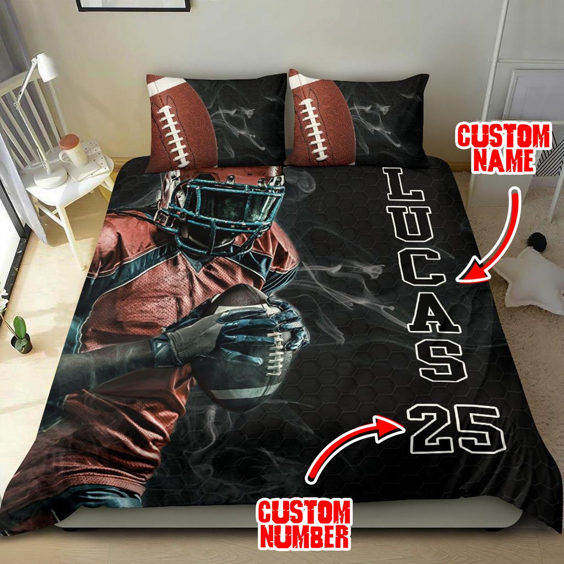 Personalized Football Bedding Sets Custom Name Football Etsy