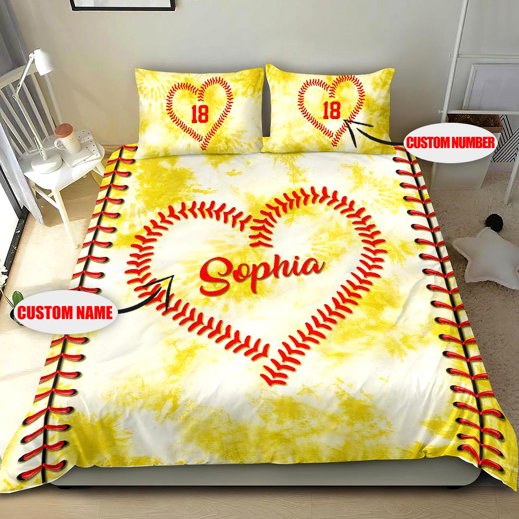 Personalized Softball Bedding Sets Custom Name Softball Etsy