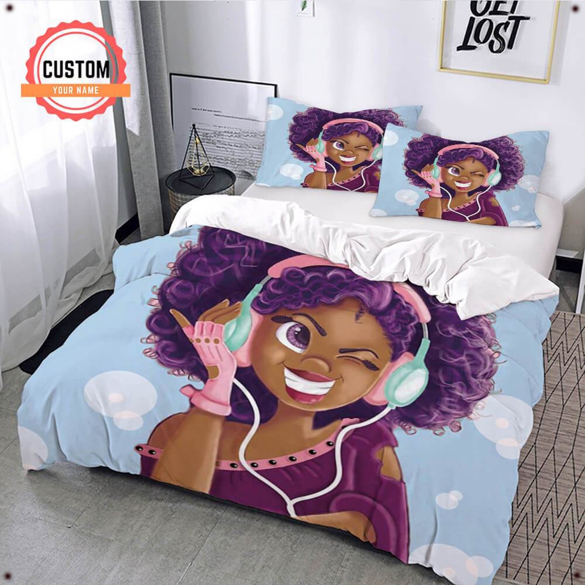 Custom Name Black Girl Bedding Set Personalized Black Girl Etsy