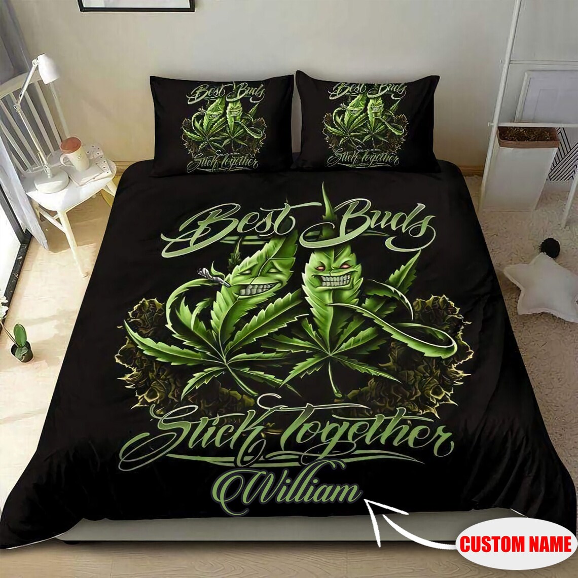 Cannabis Bedding Sets Weed Bedding Set Cannabis Custom Etsy
