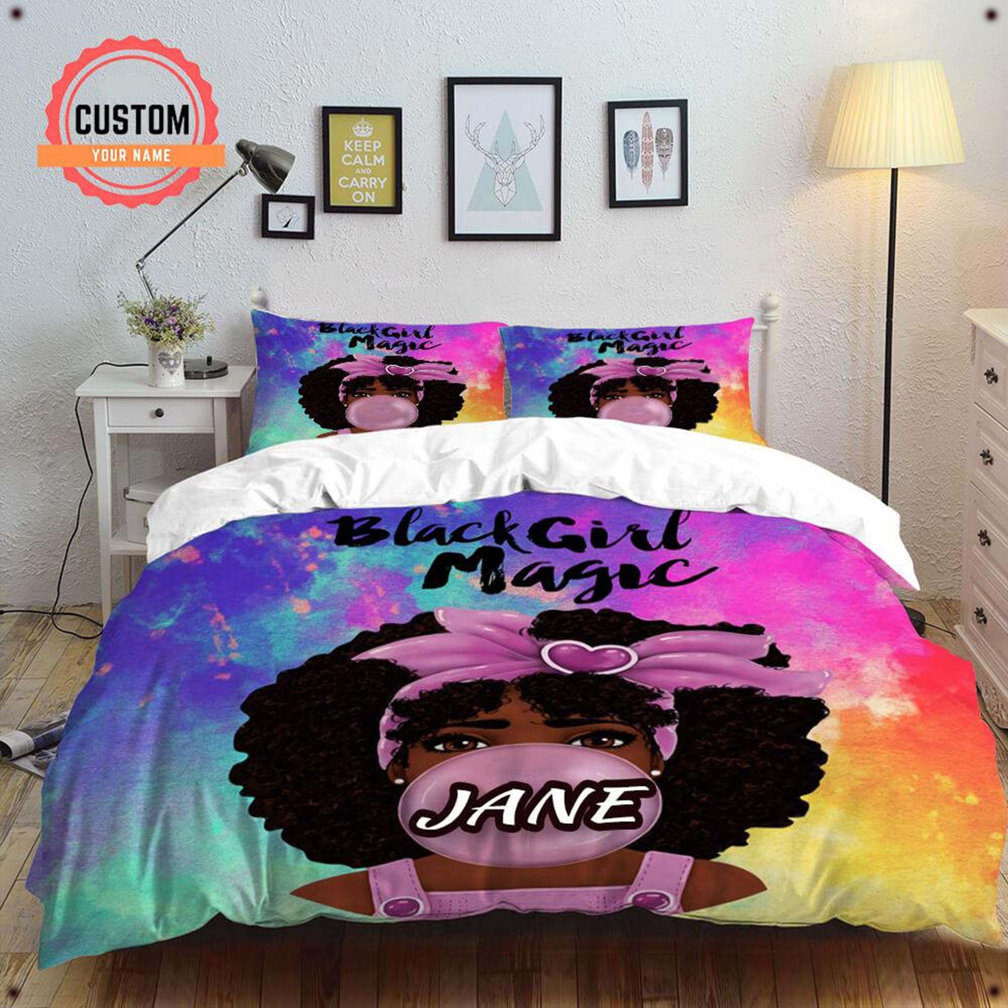Custom Name Black Girl Bedding Set Personalized Black Girl Etsy