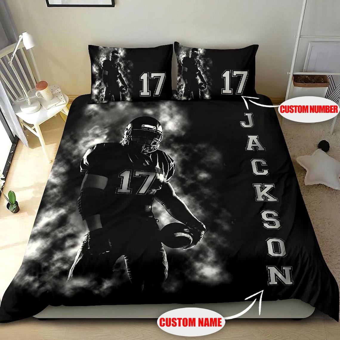 Personalized Football Bedding Sets Custom Name Football Etsy