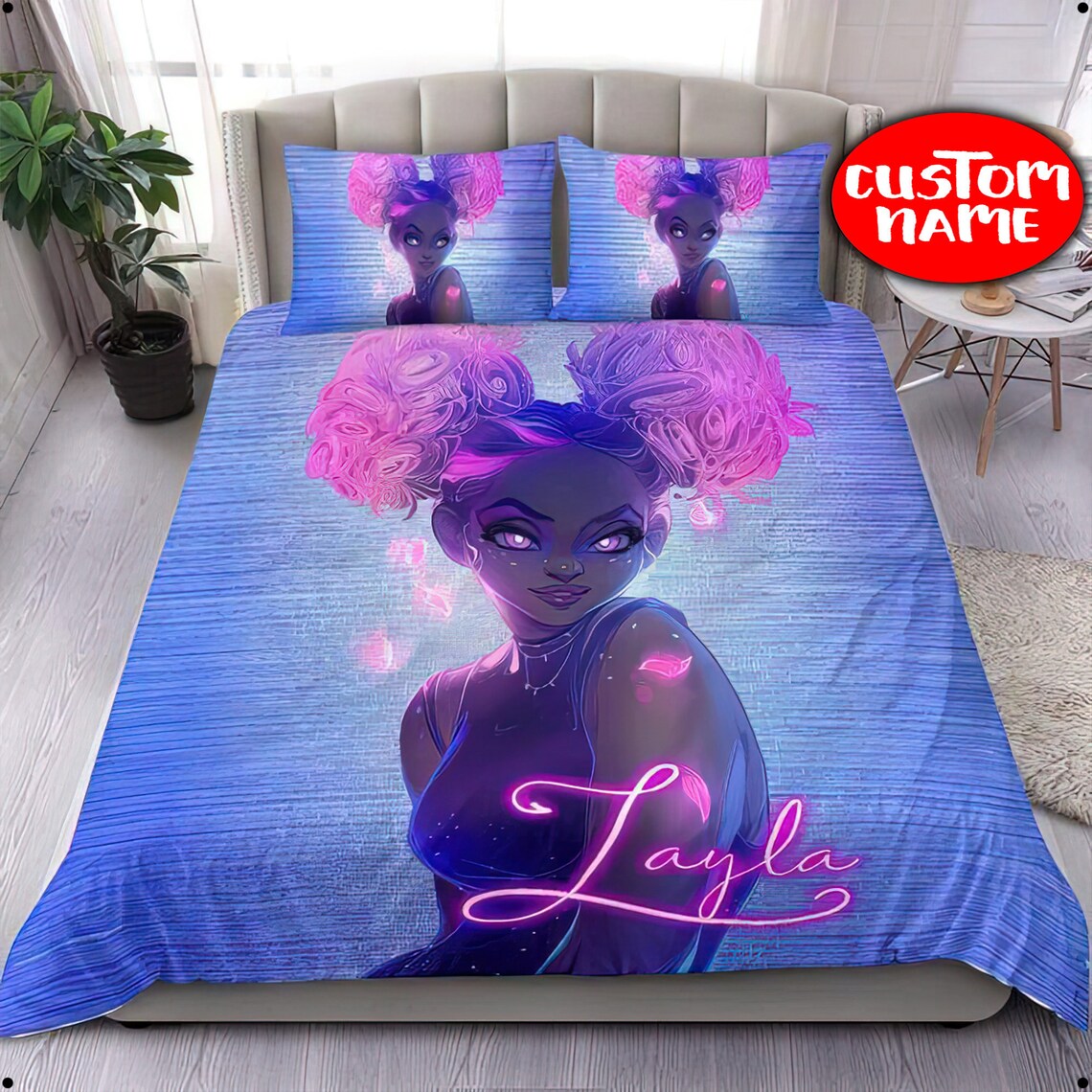 Black Girl Bedding Set Black Girl Cute Pink Music Custom Etsy