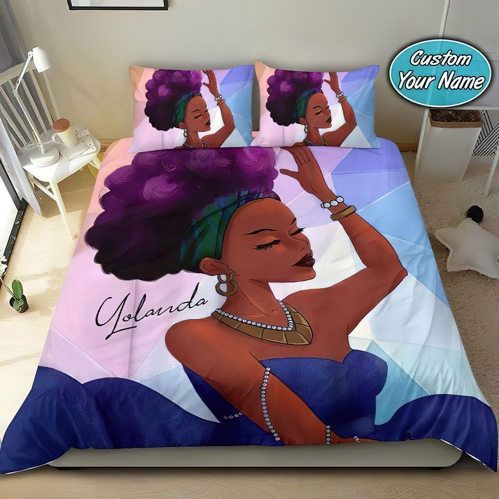Black Girl Bedding Set Black Girl Cute Pink Music Custom | Etsy