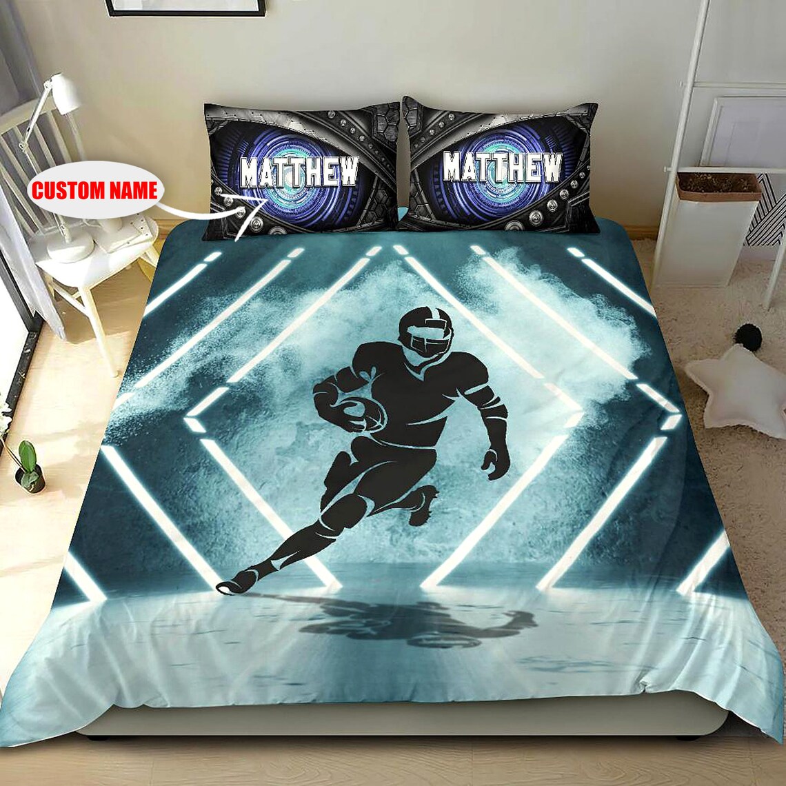 Personalized Football Bedding Sets Custom Name Football Etsy