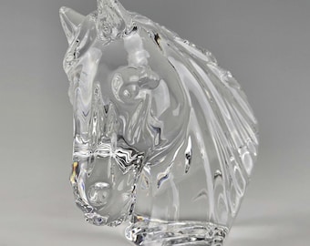 Figura de cabeza de caballo de cristal de Waterford / Escultura ecuestre de cristal de plomo irlandés / Regalo de lujo para amantes de los caballos / Figura de animal de cristal tallado transparente