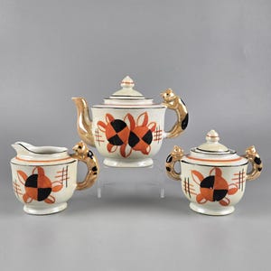 Vintage Lusterware Children&#39;s Tea Set: Cats & Sunflowers, Japan Porcelain