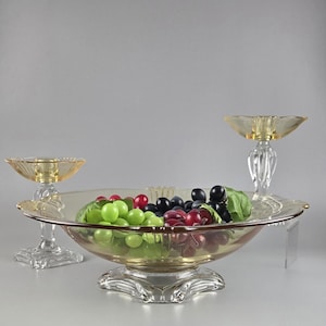 Fostoria Glass Topaz #2470 Console Set | Vintage Depression Glass Bowl & Candle Holders | Elegant Centerpiece Collectible