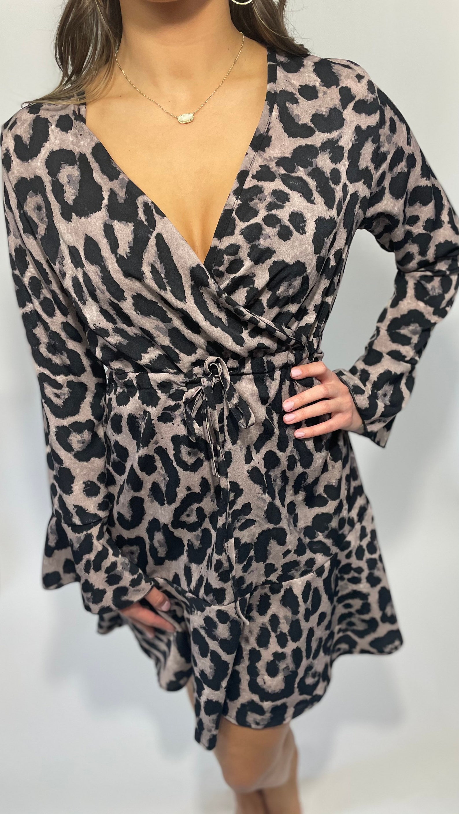 Leopard print long ruffle sleeve mini dress low cut waist | Etsy