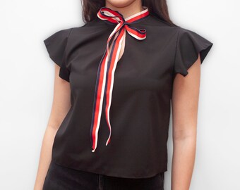 blusa ruffle bow neck gucci
