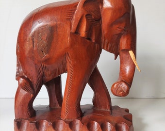 vintage teak hand-carved elephant