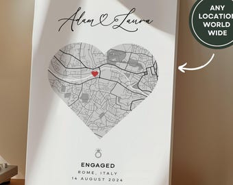 Engagement Gift for Engagement Print, Engagement Map Print, Couples Gift, Personalised Map Print, Engagement Map, Engagement Gifts