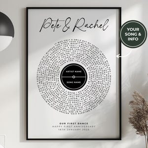 Moldura de vinil personalizada com letras para aniversário de casamento e presente, letras personalizadas para casais, música &quot;Our First Dance&quot; para decoração de namorada