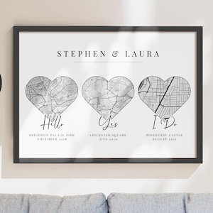 Cadeau d'anniversaire personnalisé pour elle, cadeau pour couple marié, fiancés rencontrés, cadeau de carte d'anniversaire, carte où nous nous sommes rencontrés, impression de carte du premier anniversaire