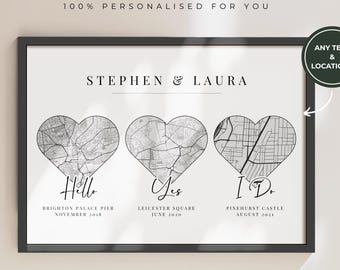 Personalised Anniversary Gift for Her, Met Engaged Married Couple Gift, Anniversary Map Gift, Where We Met Map, First Anniversary Map Print