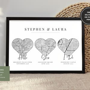 Cadeau d'anniversaire personnalisé pour elle, cadeau pour couple marié, fiancés rencontrés, cadeau de carte d'anniversaire, carte où nous nous sommes rencontrés, impression de carte du premier anniversaire
