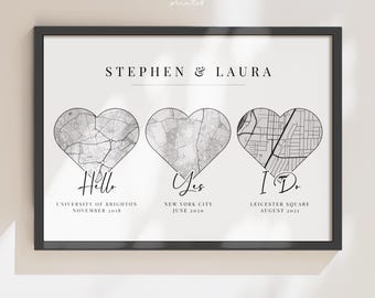 Personalised Anniversary Gift for Her, Anniversary Map Gift, Where We Met Map, First Anniversary Map Print, Personalized Wedding Gift