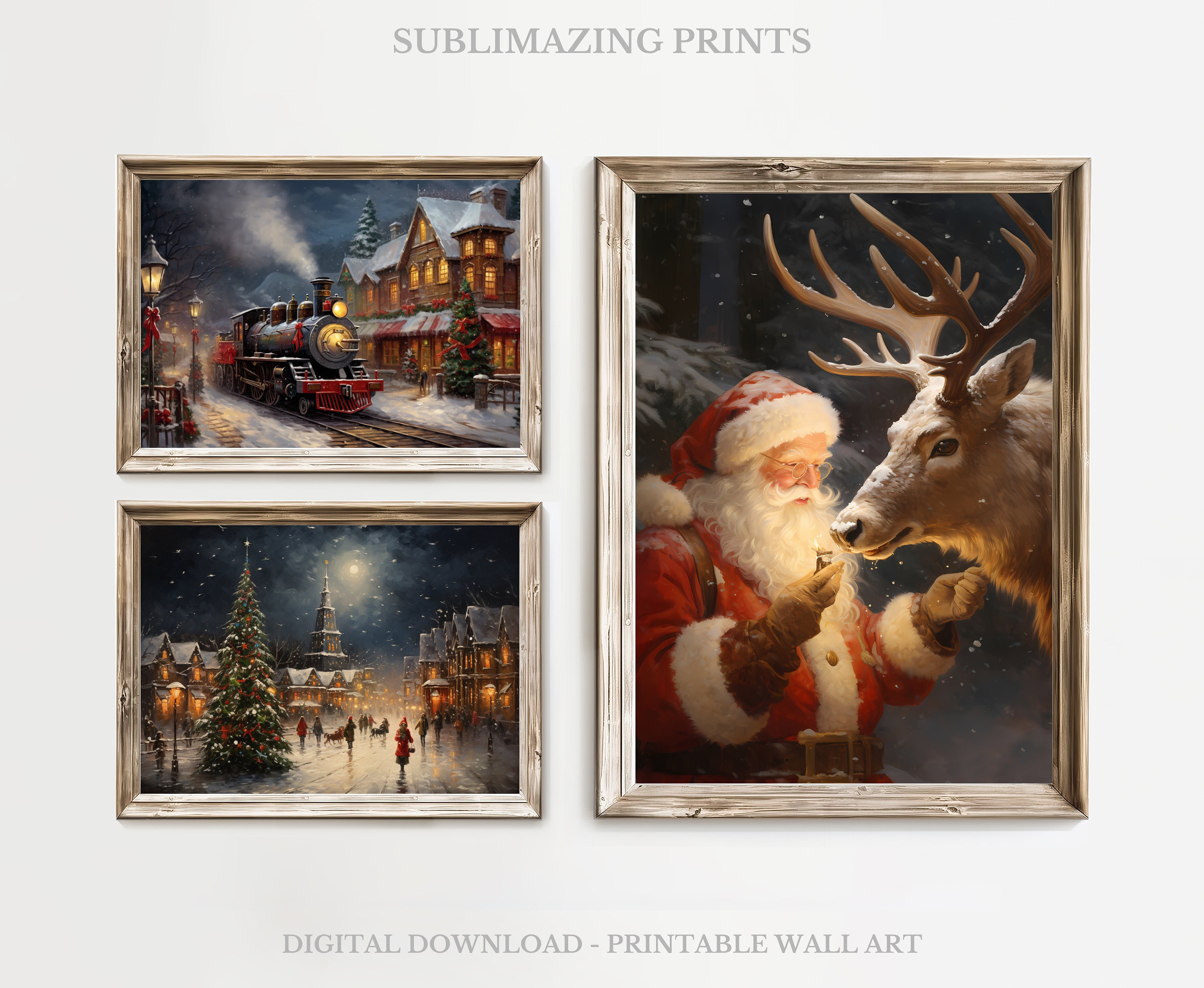 Printable Vintage Christmas Prints, Set of 10 Christmas Wall Art Bundle ...