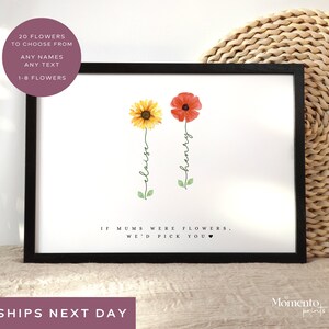 Regalo personalizado del Día de la Madre para mamá, Regalo de flores de nacimiento para mamá, Impresión de apellidos, Regalo de cumpleaños de mamá, Regalo del jardín de la abuela para la abuela