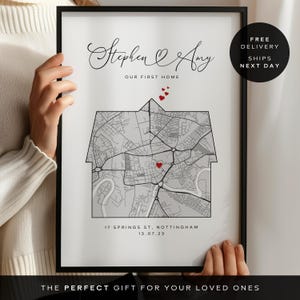 Nieuw huiscadeau, gepersonaliseerd housewarmingcadeau, kaartprint nieuw huis, housewarmingcadeau voor stel, cadeaus voor thuis, verhuiscadeau